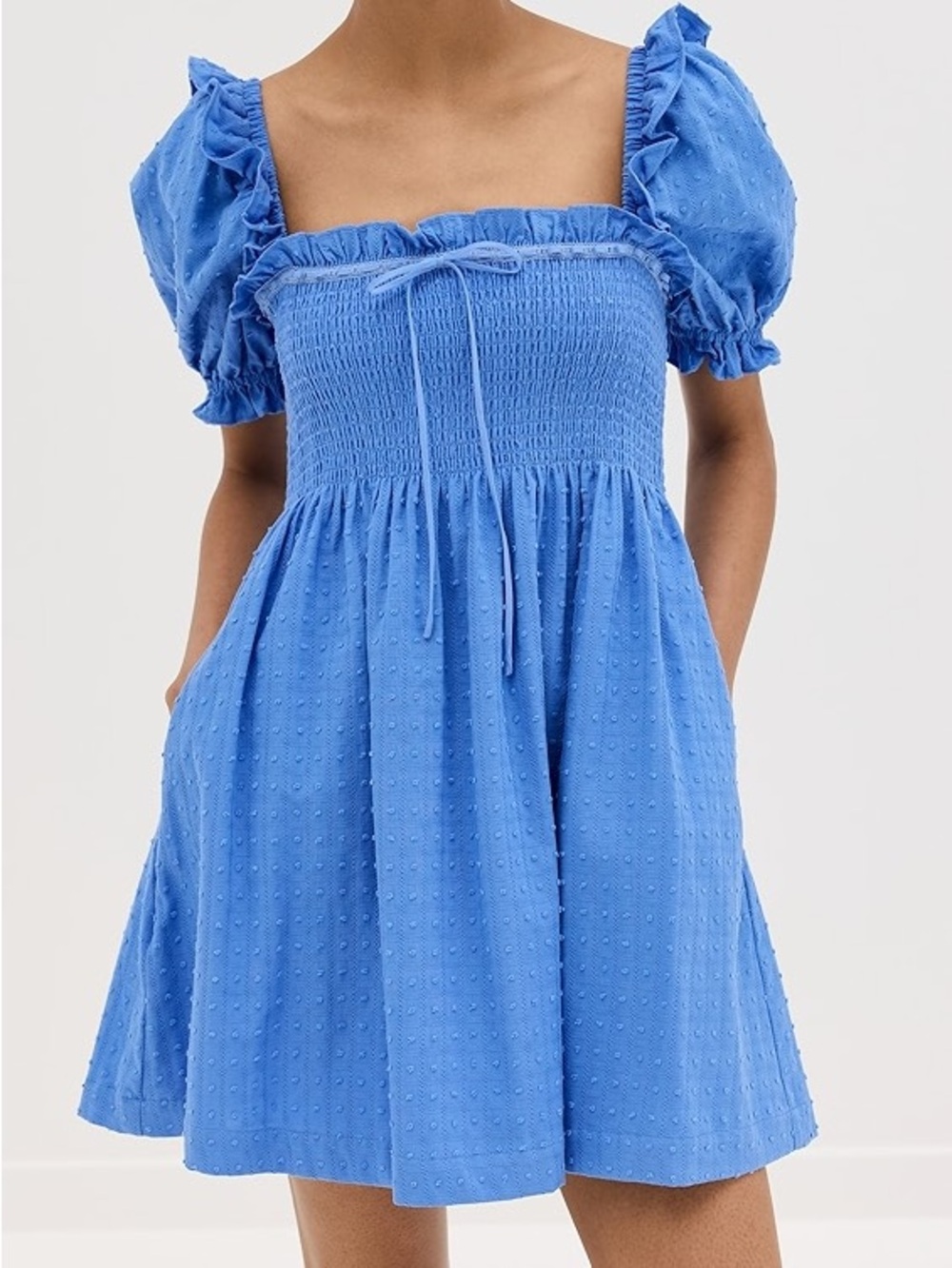 Hill House Scarlett Mini Nap Dress - Textured Clip Dot in Hydrangea - Picture 2 of 8